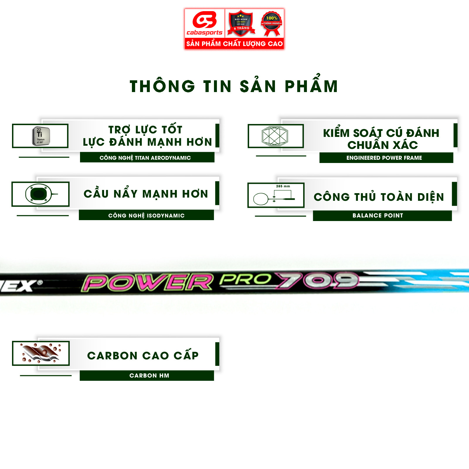 Vợt cầu lông ProKennex POWER PRO 709 chính hãng công thủ toàn diện (1 cây) - Tặng kèm quấn cán