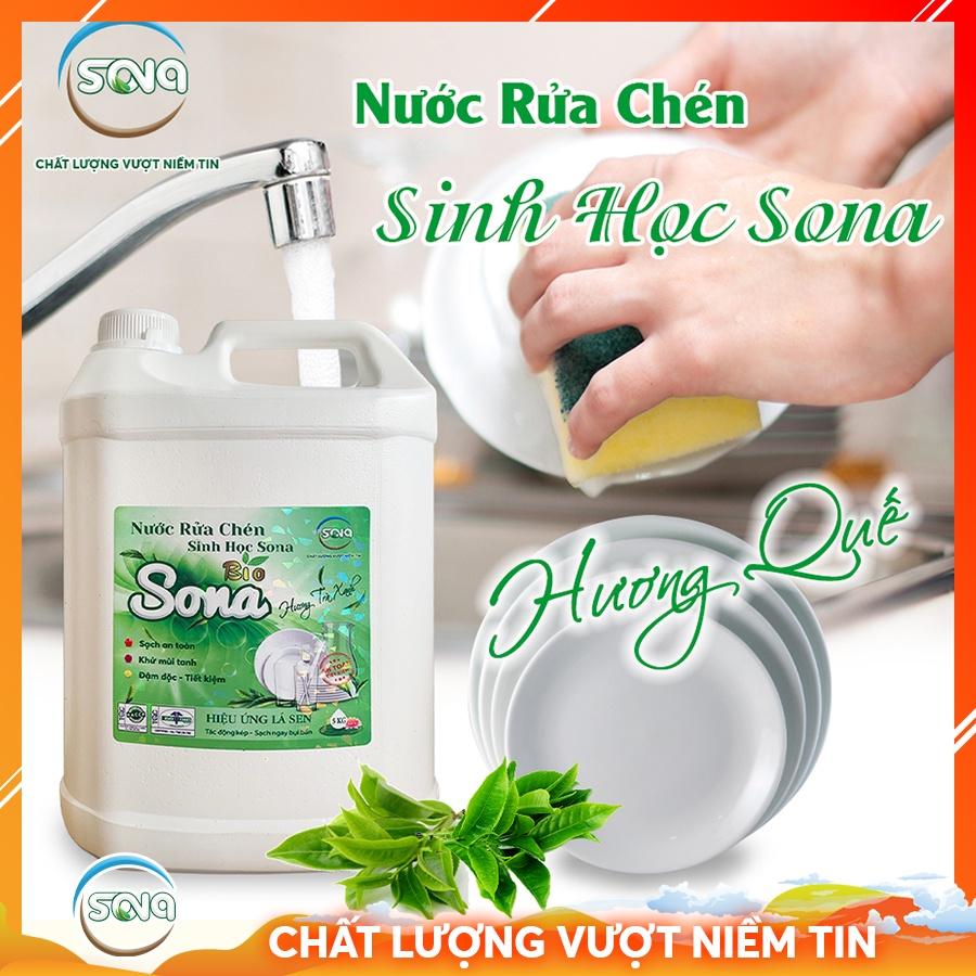 Nước rửa chén sinh học SONA 5kg sạch bong sáng bóng 100% thiên nhiên can to tiết kiệm