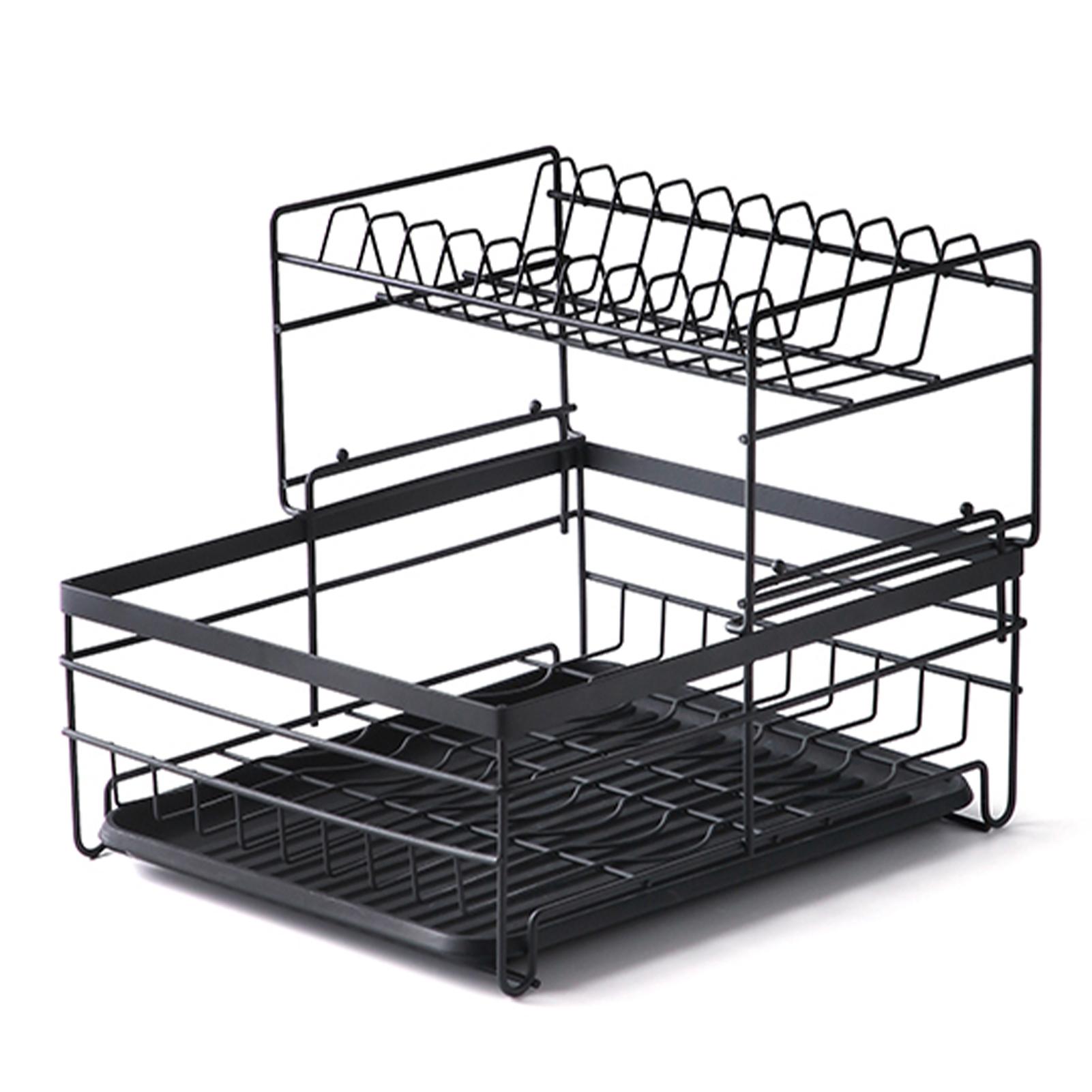 Giá để bát đĩa 2 tầng bằng thép có rãnh thoát nước có thể tháo rời