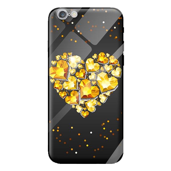 Ốp kính cường lực cho iPhone 6 nền tim vàng 2 - Hàng chính hãng