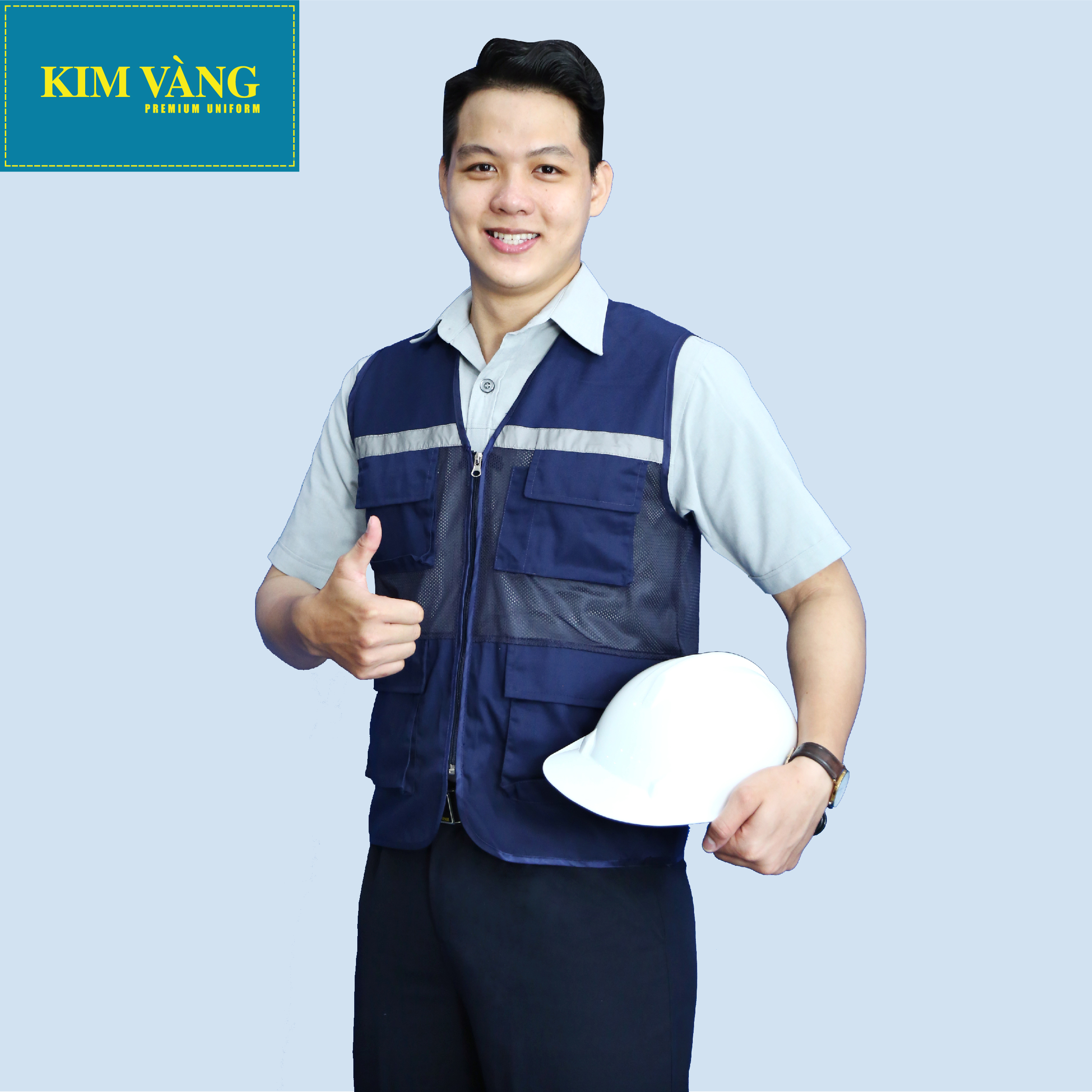 [KIM VÀNG] Áo ghile kĩ sư, đồng phục bảo hộ lao động chất liệu kaki TC phối lưới phản quang 3M cao cấp - Màu xanh đen