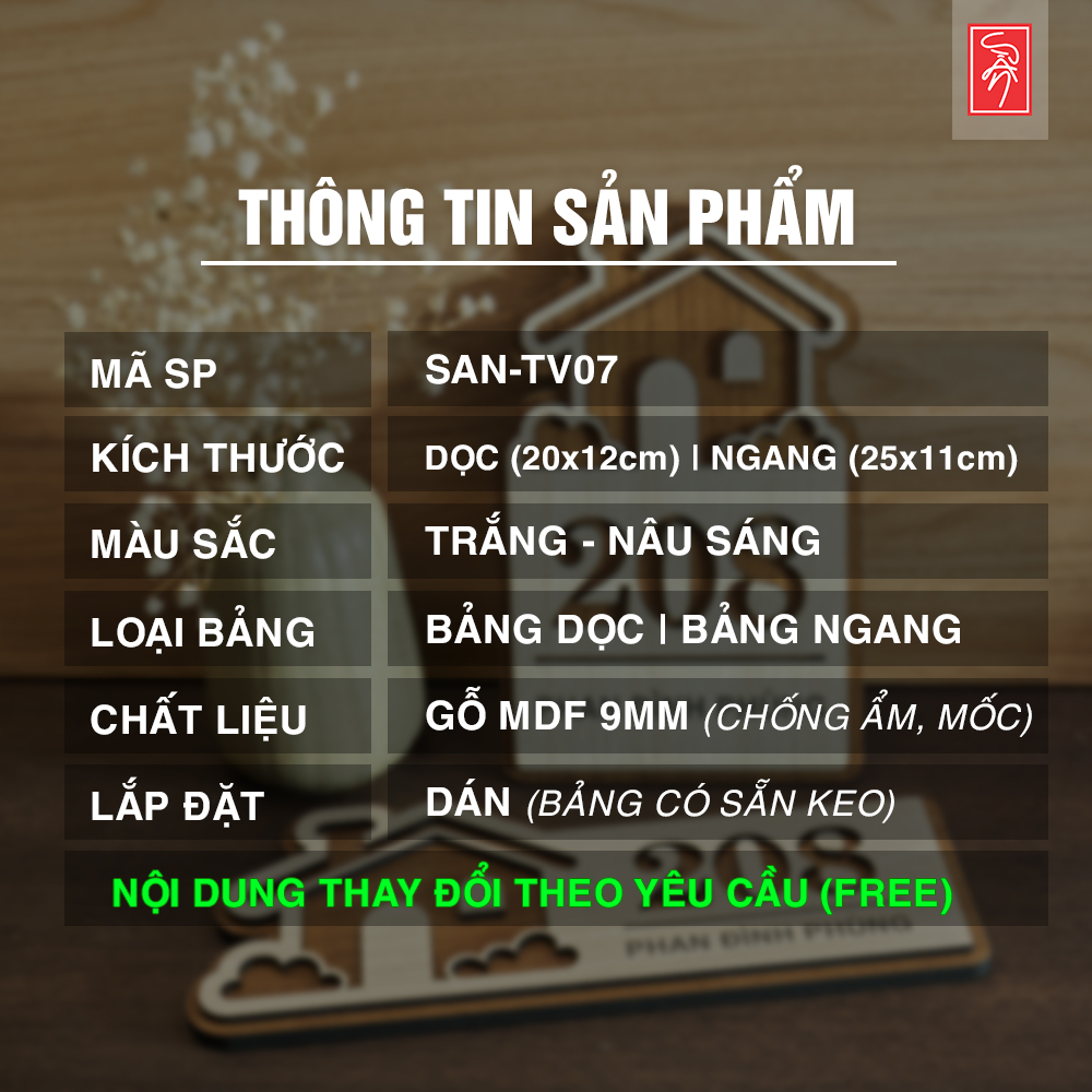 Bảng gỗ địa chỉ , số nhà, số phòng có sẵn keo dán tiện lợi
