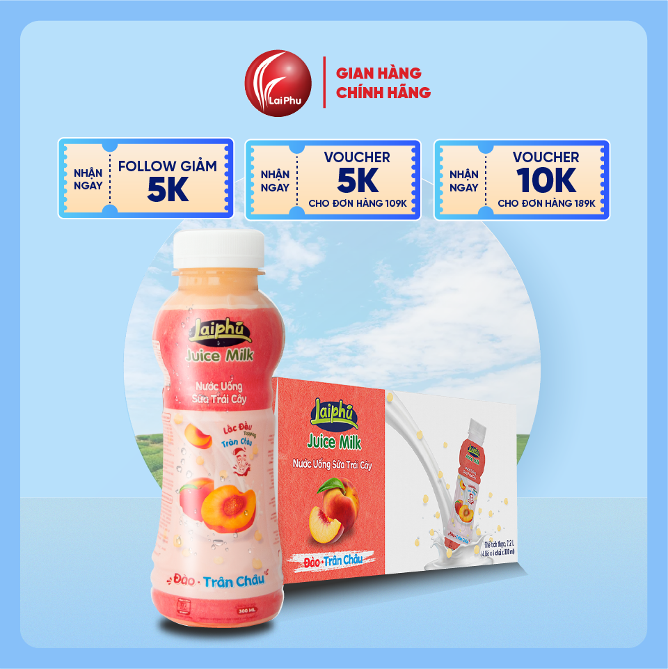 Sữa Trái Cây Đào Trân Châu Lai Phú Chai 300ml - Thùng 24 Chai