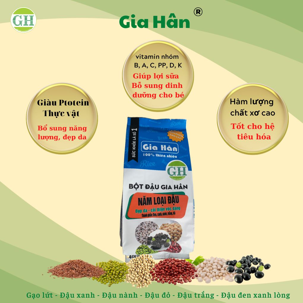 Bột 5 loại đậu tăng cân - tăng vòng 1 - đẹp da GIAHAN FOOD giúp. Bột 5 thứ đậu, đậu đen xanh lòng,đậu đỏ,đậu xanh và gạo lứt