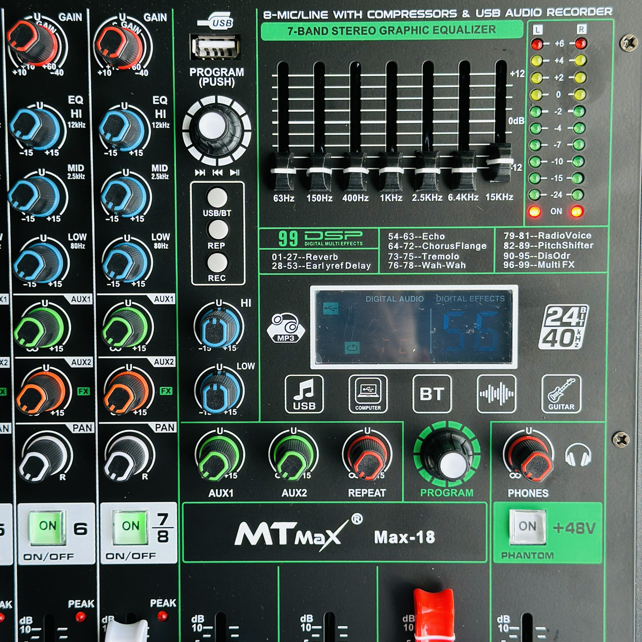 Mixer MTMAX MAX18 – 6 Dường Line Tích Hợp Nguồn 48V, 99 Hiệu Ứng DSP, Hát Livestream, Thu Âm, Karaoke Với Dàn Âm Thanh Gia Đình Hàng Chính Hãng