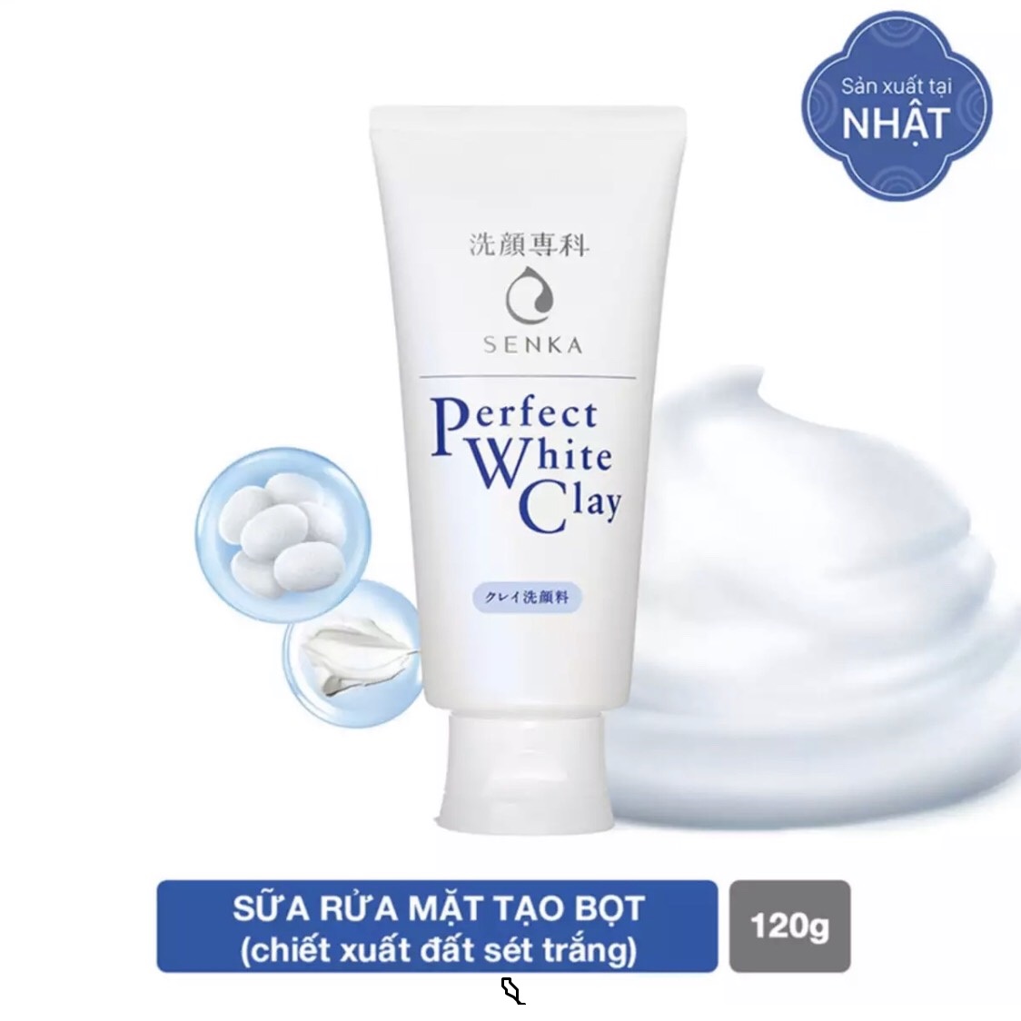 Combo 2 Tuýp Sữa Rửa Mặt Đất Sét Trắng Sạch Sâu Sáng Mịn Senka Perfect White Clay Chiết Xuất Tơ Tằm Dưỡng Ẩm (120g)