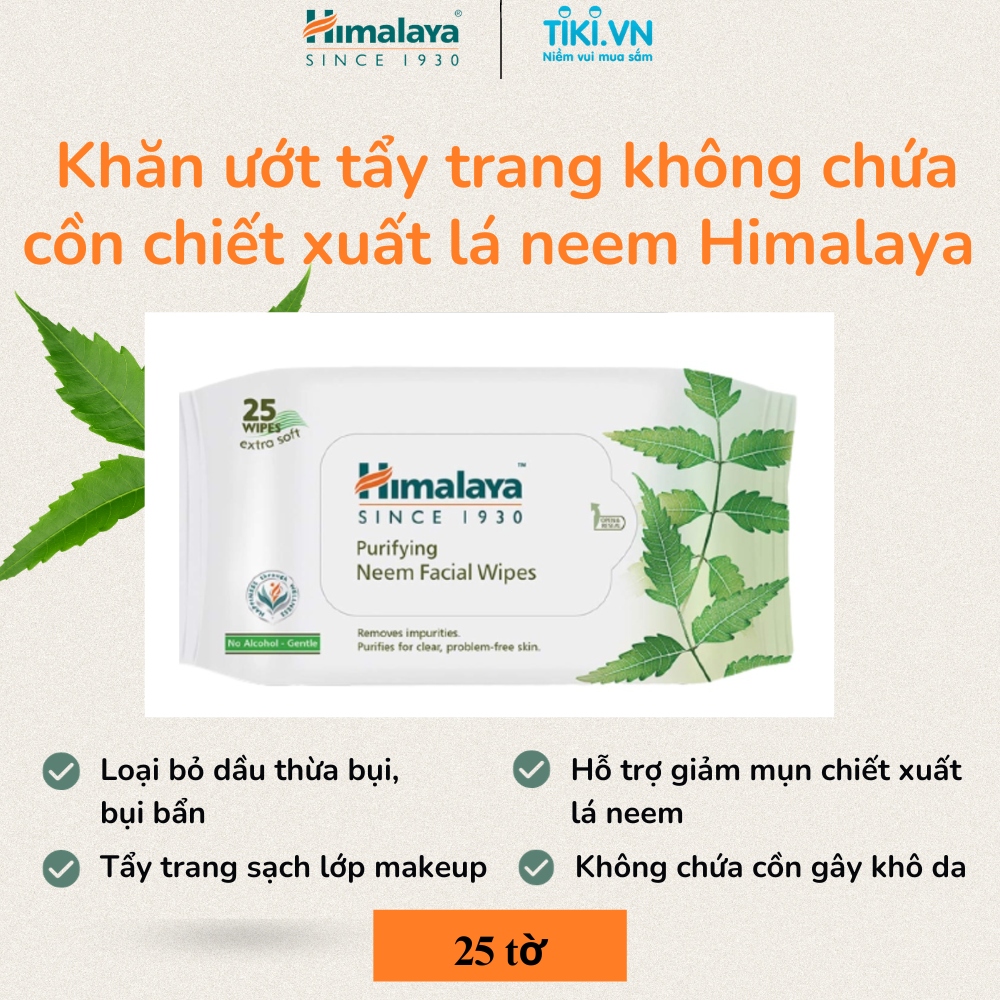 [07/24] KHĂN ƯỚT TẨY TRANG KHÔNG CHỨA CỒN CHIẾT XUẤT LÁ NEEM HIMALAYA PURIFYING NEEM FACIAL WIPES