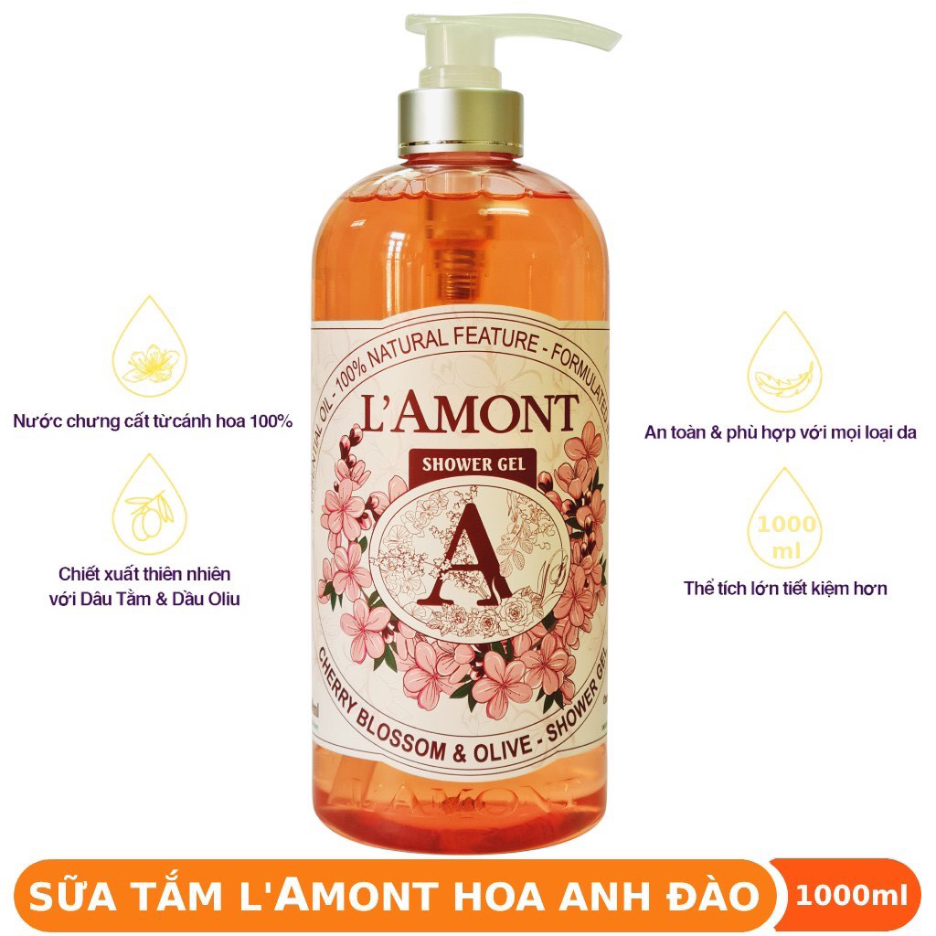 Combo 2 Sữa Tắm L'amont En Provence Cherry Blossom (Hoa Anh Đào) Shower Gel 1000ml/chai