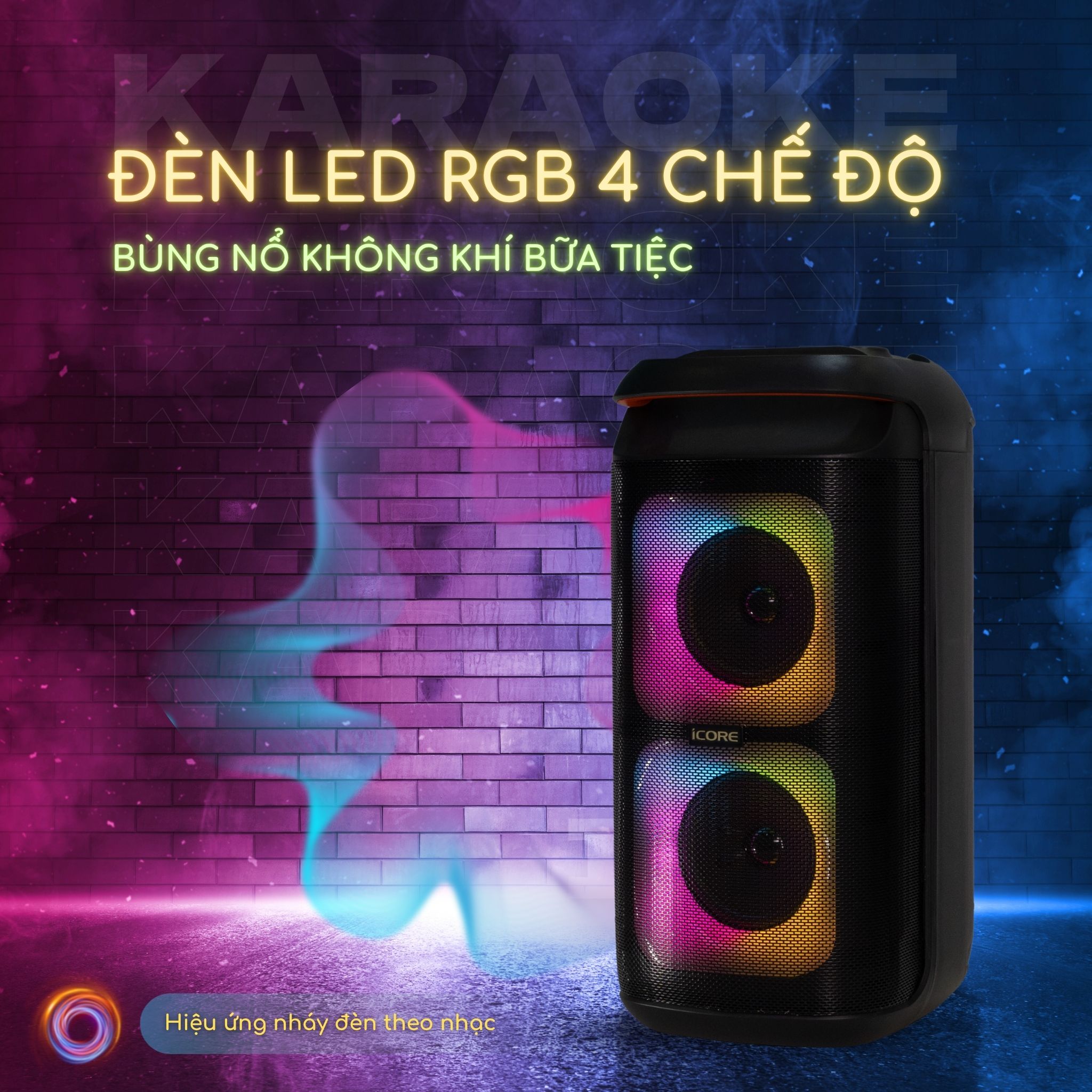 Bộ Loa Karaoke iCore ISM8 Kèm 2 Micro Bluetooth - Hàng chính hãng