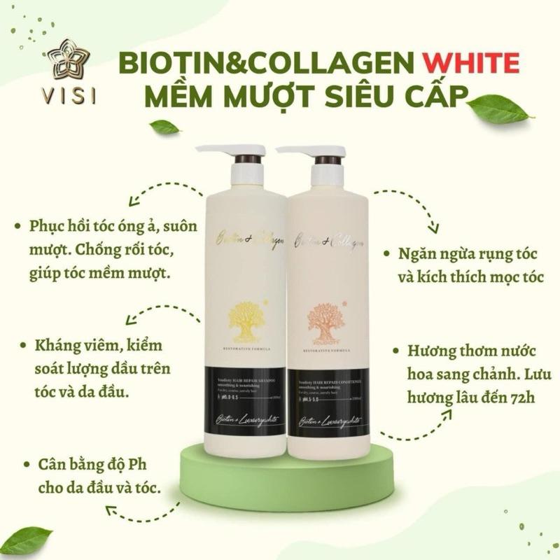 Bộ Dầu Gội Xả Biotin Collagen Trắng Pasiori Luxury White 2023 Siêu mượt Giảm Rụng, Mọc Tóc 1000ml
