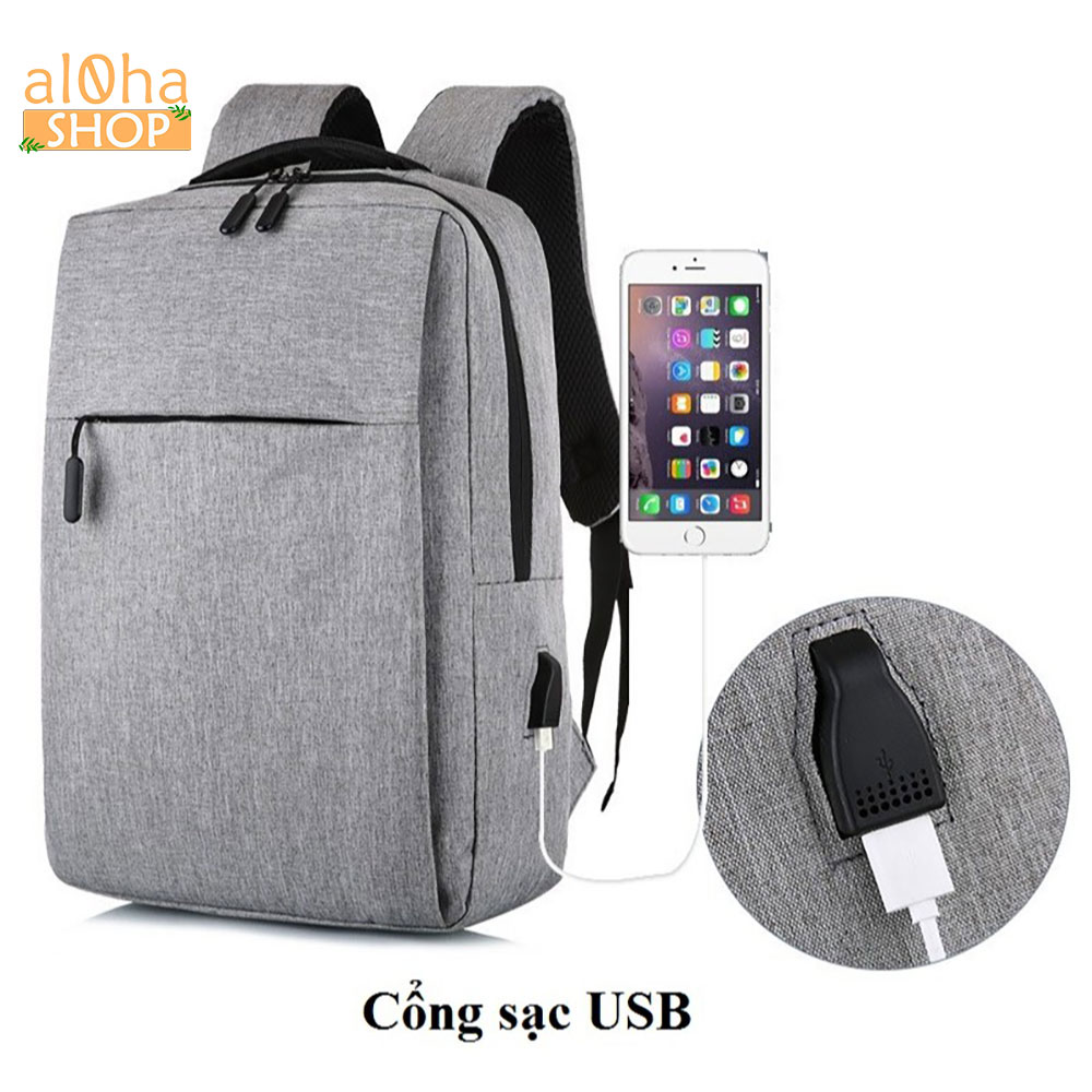 Balo vải Canvas Basic  tích hợp cổng sạc USB B0172 đi học, đi làm, du lịch, đựng laptop Unisex nam nữ - al0ha Shop