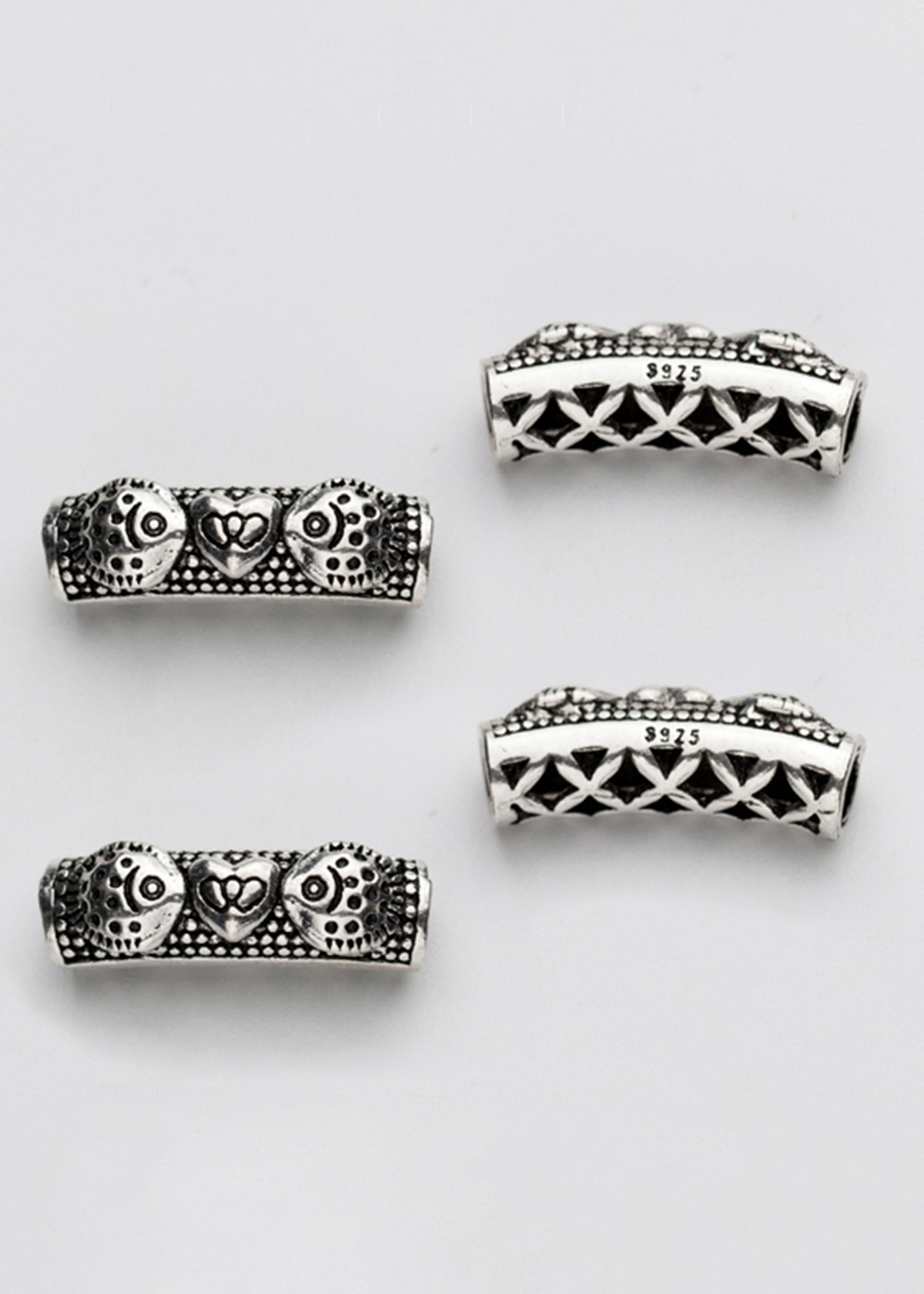Combo 2 cái charm bạc chặn hạt hình ống họa tiết hoa văn 1 - Ngọc Quý Gemstones