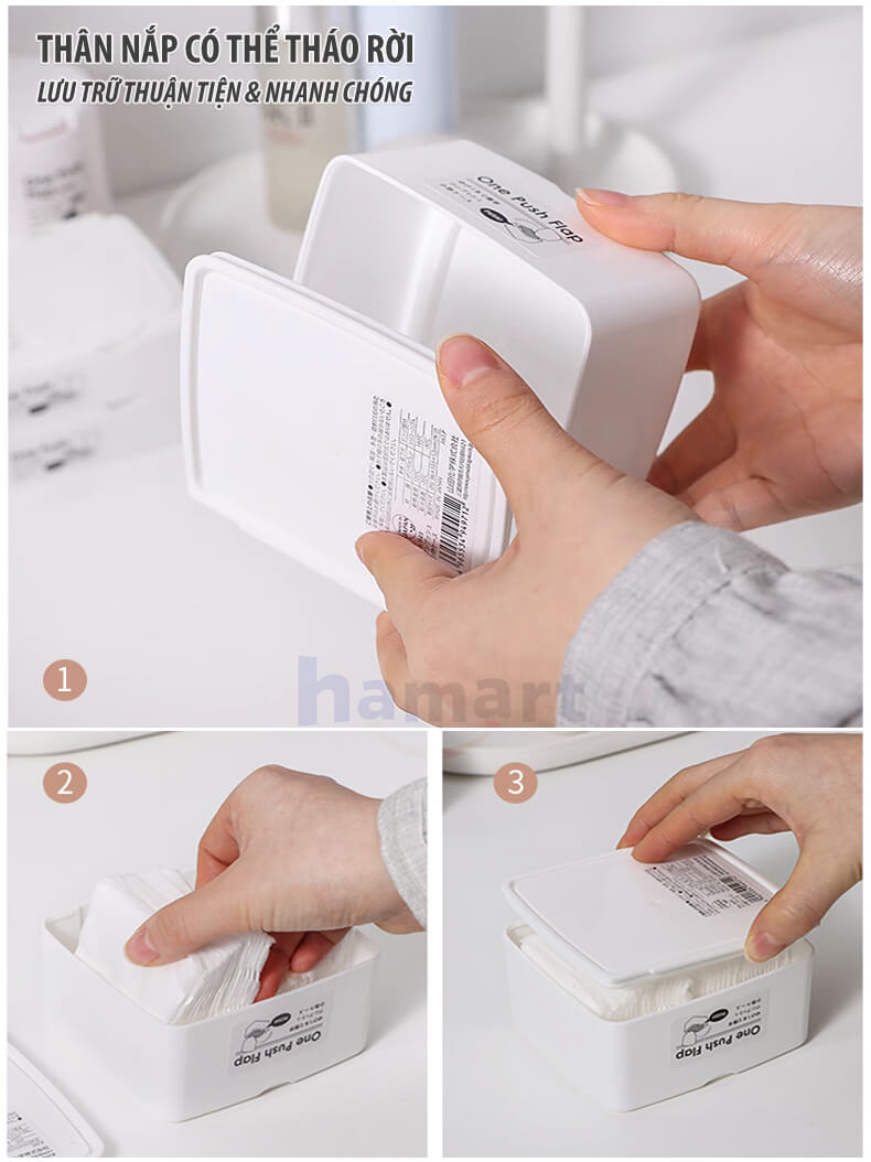 Hộp Đựng Tăm Bông Để Bông Tẩy Trang Mini Storage Box Hamart Đa Năng Nhựa PP Nắp Kín Chống Ẩm
