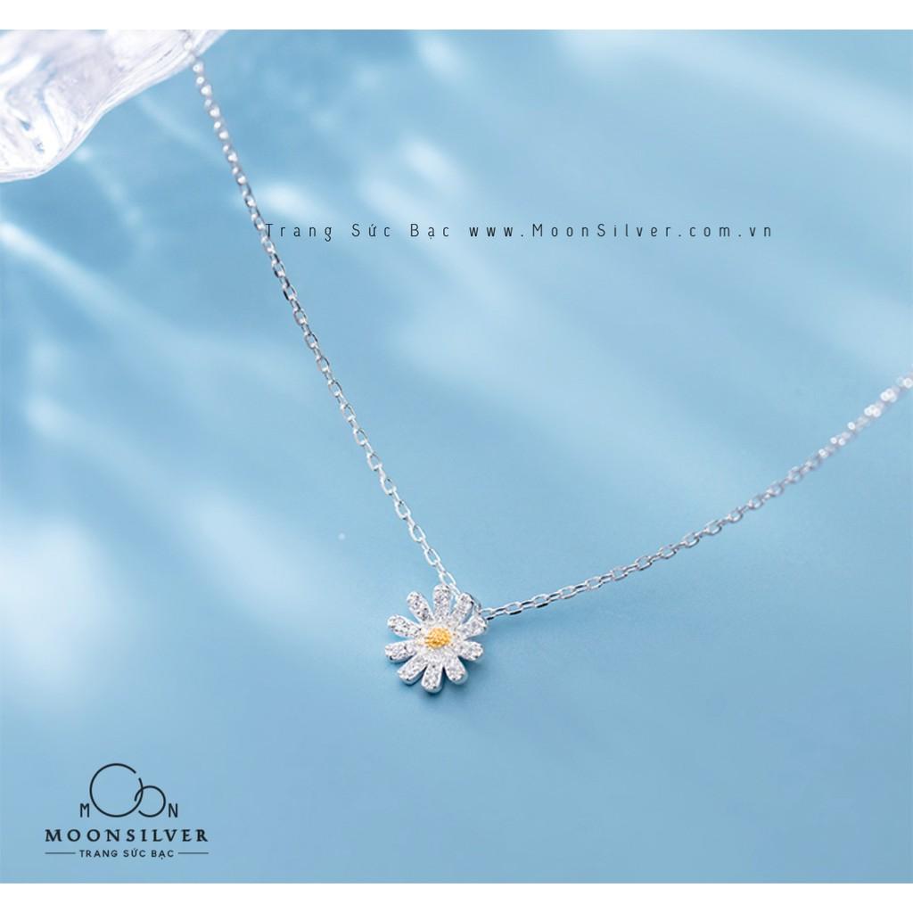 Dây chuyền bạc moonsilver, vòng cổ bạc nữ hình hoa cúc họa mi new mặt đính đá