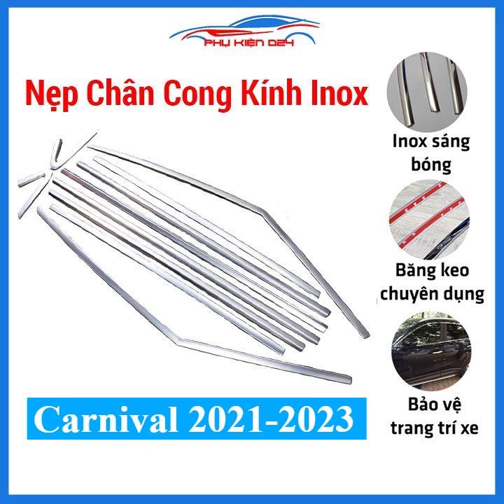 Bộ nẹp viền chân kính, cong kính Inox Carnival 2021-2022-2023 cao cấp như bản đủ trang trí bảo vệ xe hơi