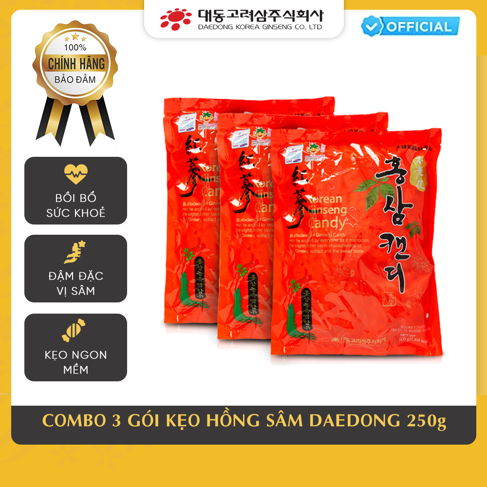 Combo 3 gói Kẹo Hồng Sâm 250gram Daedong Korea Ginseng