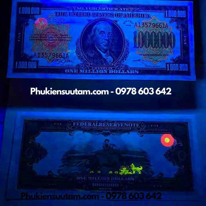 Tờ Lưu Niệm 1 Triệu USD Hình Benjamin Franklin Dạ Quang, kích thước: 17cmx7.5cm, màu trắng - SP005973