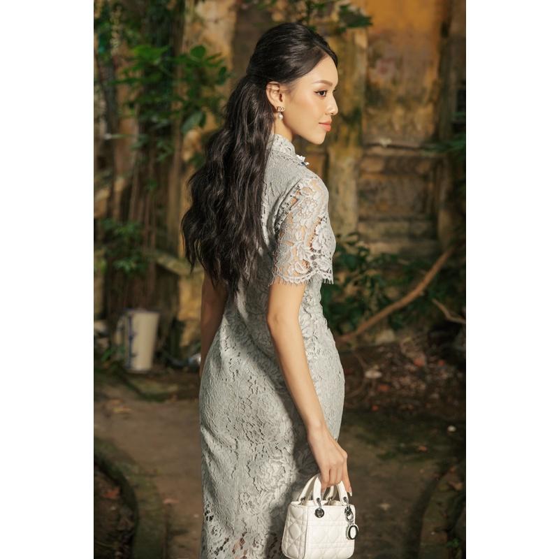 Đầm chất liệu ren chỉ Hàn Quốc, may hai lớp, dáng đầm sơ mi, cài cúc trước, tay ngắn CLARA MARE DRE4021