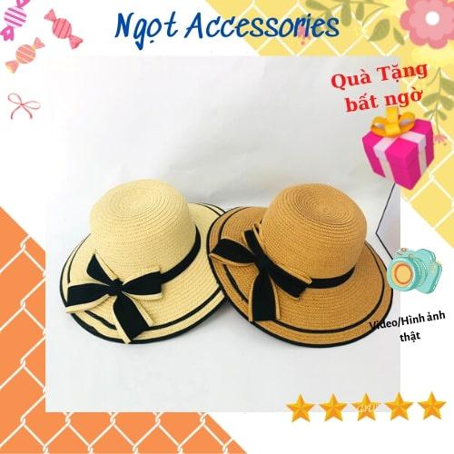 Mũ Cói Rộng Vành Nón Cối Đi Biển Cho Nữ Phối Nơ Ngắn Ngọt Accessories Chống Nắng Mùa Hè