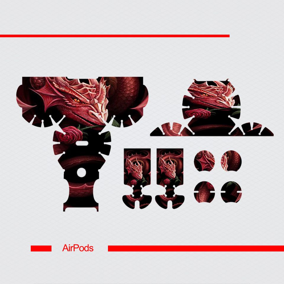 Miếng dán skin chống bẩn cho tai nghe AirPods in hình Rồng Dragon - dra013 (bản không dây 1 và 2)