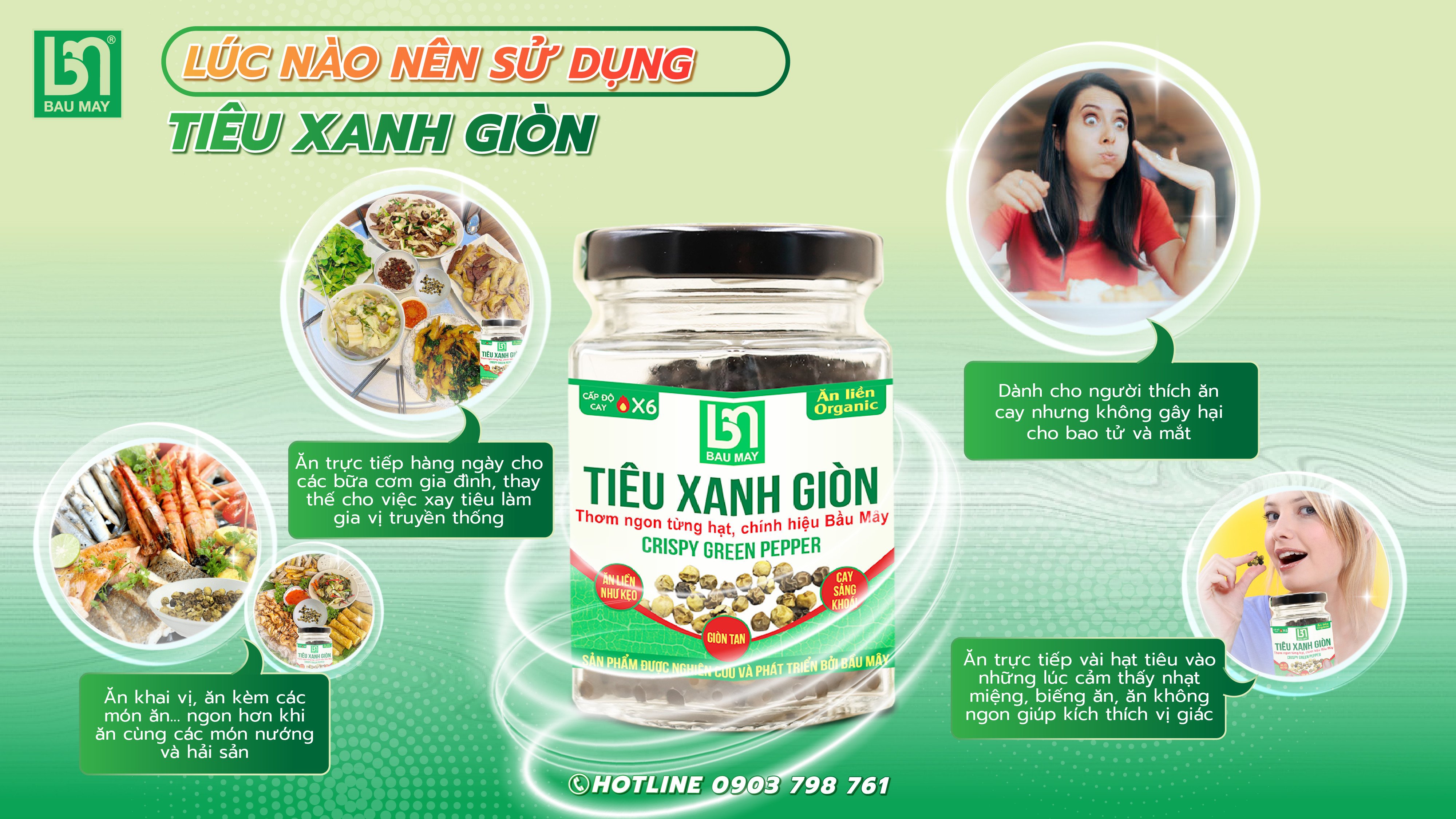 Tiêu xanh giòn Organic Bầu Mây 25g - Ăn như ăn kẹo ngậm, cay giòn tan cực đã kích thích vị giác, giúp ăn ngon miệng hơn, cải thiện chức năng của hệ tiêu hoá