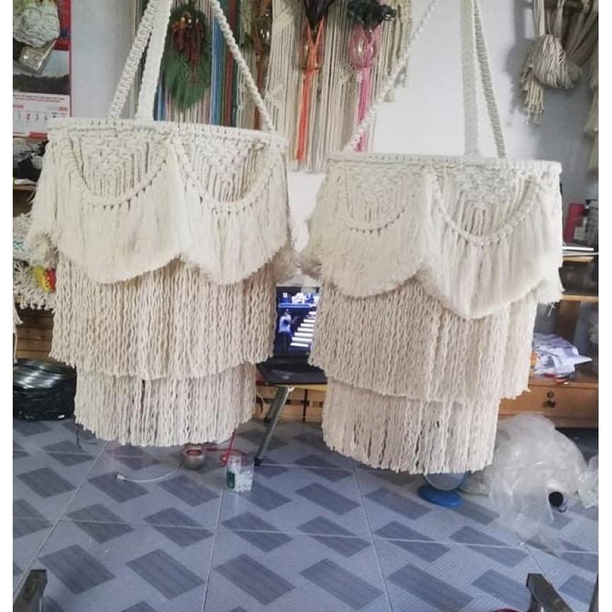 Đèn trần vintage trang trí macrame đường kính 30cm không kèm bóng E27 | Macrame Lamp