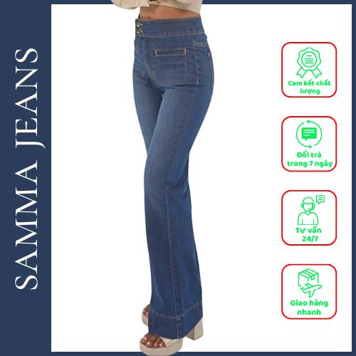 Quần jean nữ Ống Rộng SJP06 Quần bò gấu Bản To, quần bò Baggy nữ phom Suông chất jeans Co Giãn, thương hiệu Samma Jeans