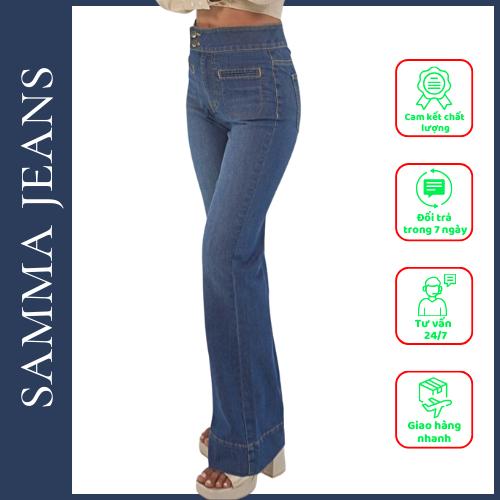 Quần jean nữ Ống Rộng SJP06 Quần bò gấu Bản To, quần bò Baggy nữ phom Suông chất jeans Co Giãn, thương hiệu Samma Jeans - BLUE