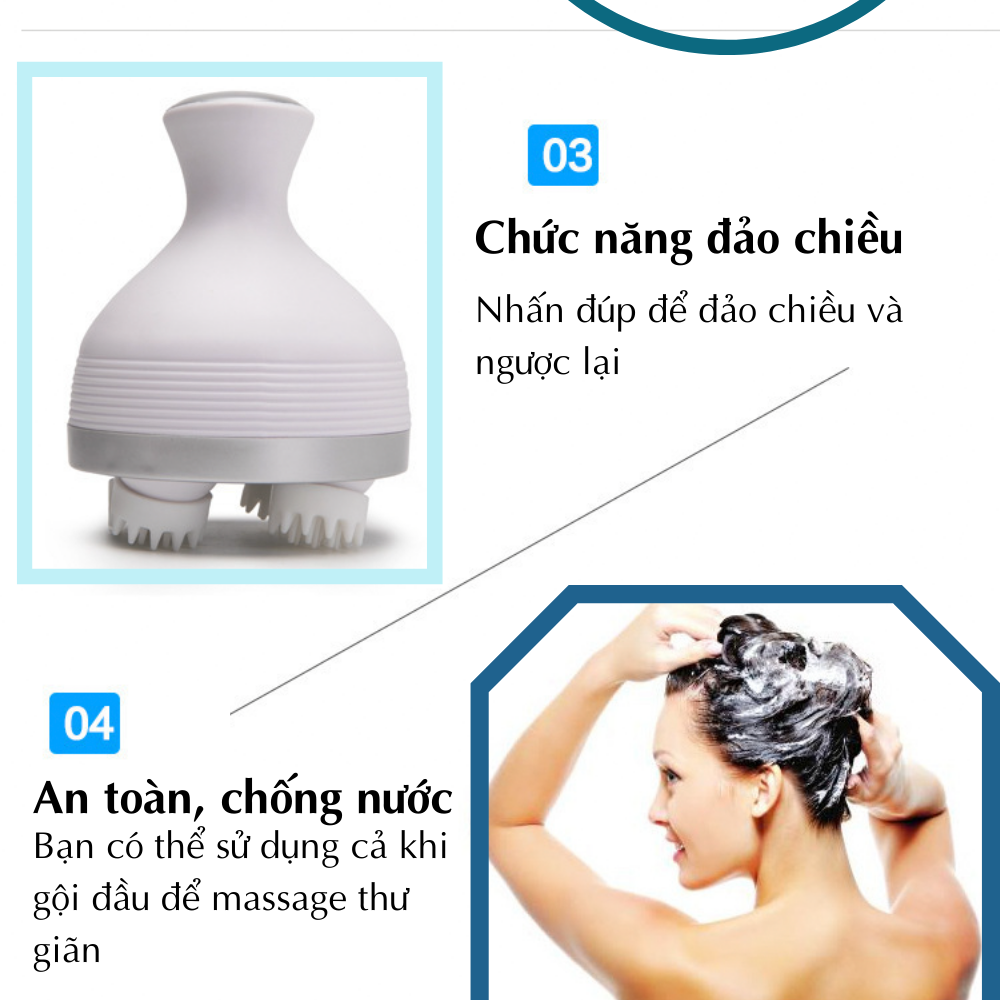 Máy massage đầu 3D đa năng CTFAST 01: Dụng cụ mát xa mini thư giãn da đầu hỗ trợ tăng lưu thông khí huyết giảm căng thẳng mệt mỏi, mất ngủ, suy giảm trí nhớ, 4 đầu massage phù hợp với cả người tóc yếu, pin sạc tiện dụng