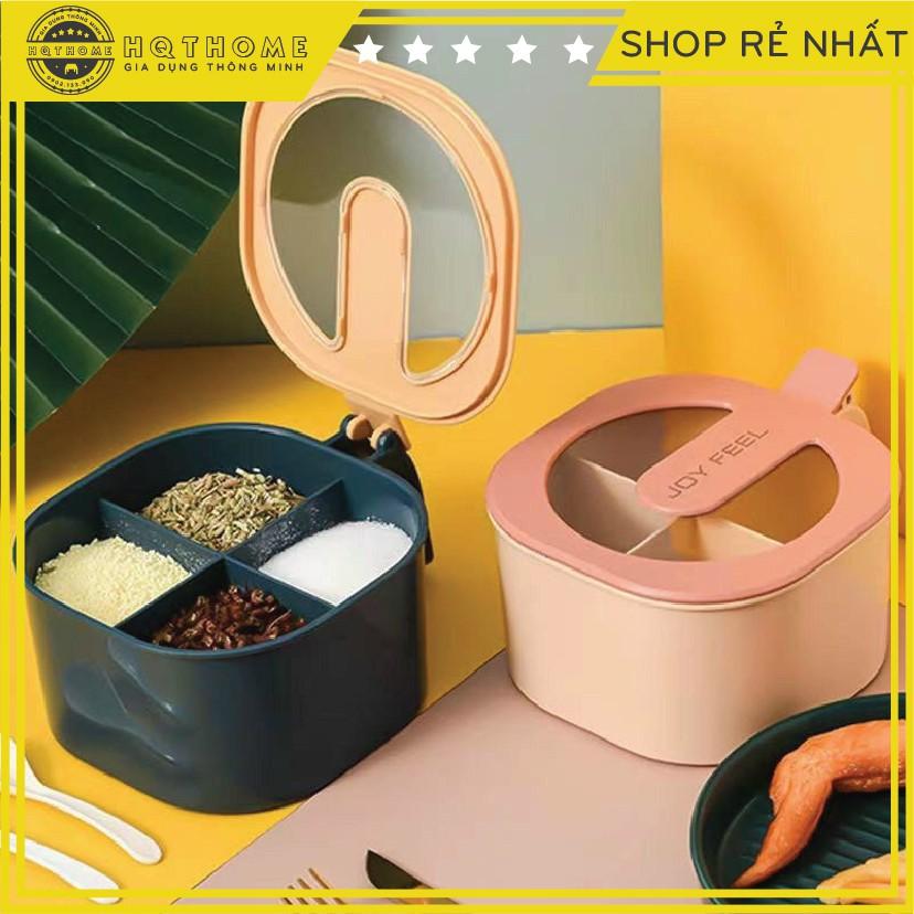 Hộp, Hũ Đựng Gia Vị 4 Ngăn Có Nắp Đậy Cao Cấp