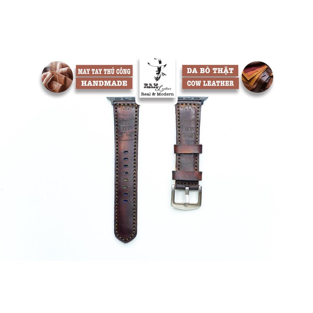 Dây đồng hồ trống đồng da bò thảo mộc vegtan cao cấp màu gỗ mahogany bền chắc - chính hãng RAM Leather