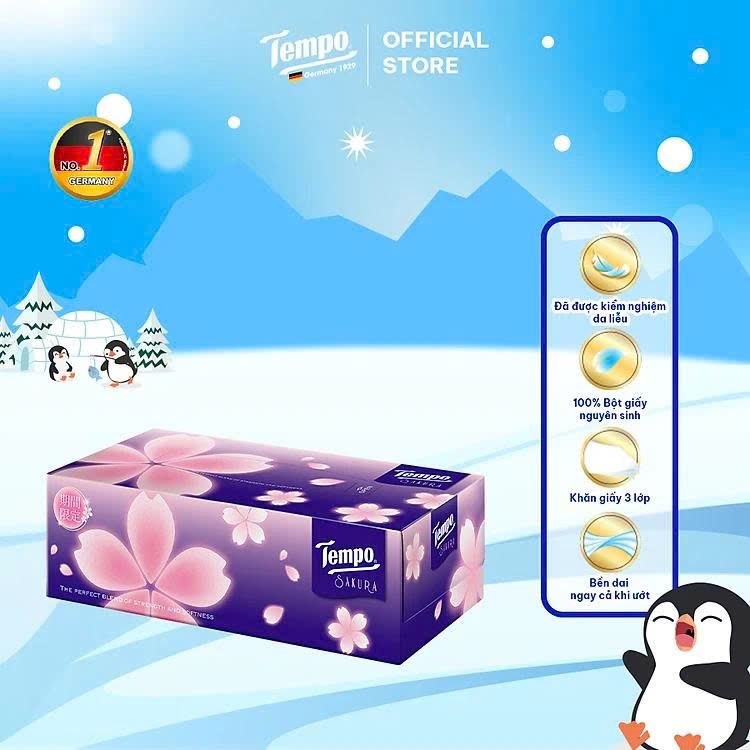 Lốc 4 Khăn Giấy Hộp Tempo 86 Tờ - Hoa Anh Đào