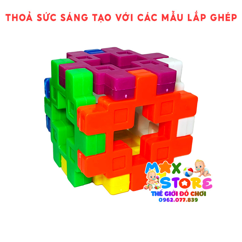 Đồ chơi trẻ em - Túi 1kg xếp hình lắp ghép mẫu vuông size to nhiều màu sắc mới đẹp