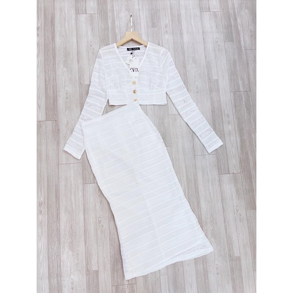 SET REN TRẮNG CỔ V MIX CHÂN VÁY