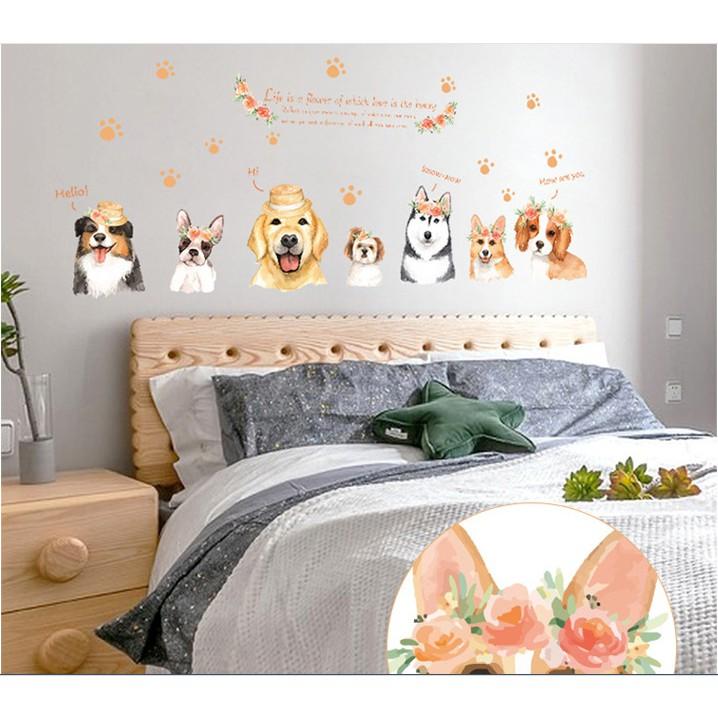 Decal trang trí tường những Chú Chó lông xù đáng yêu