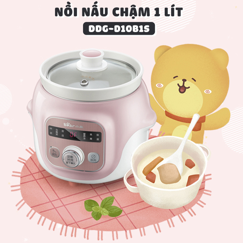 Nồi Nấu Chậm 1 Lít Bear DDG-D10B1S - Hàng Chính Hãng