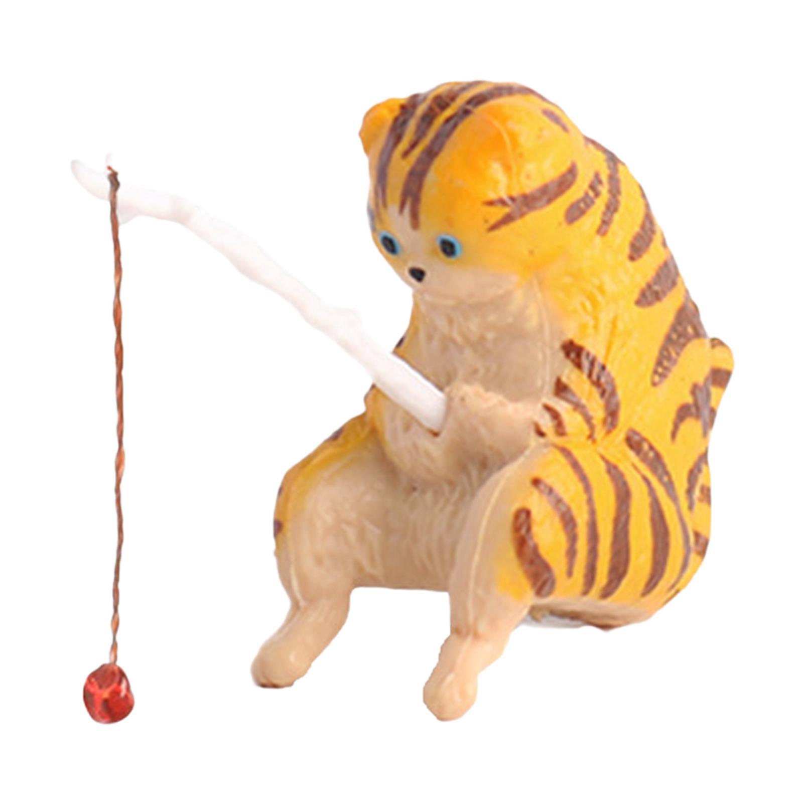 Cat Fishing Figurine Decorative Kitten Fishing Ornament for Garden