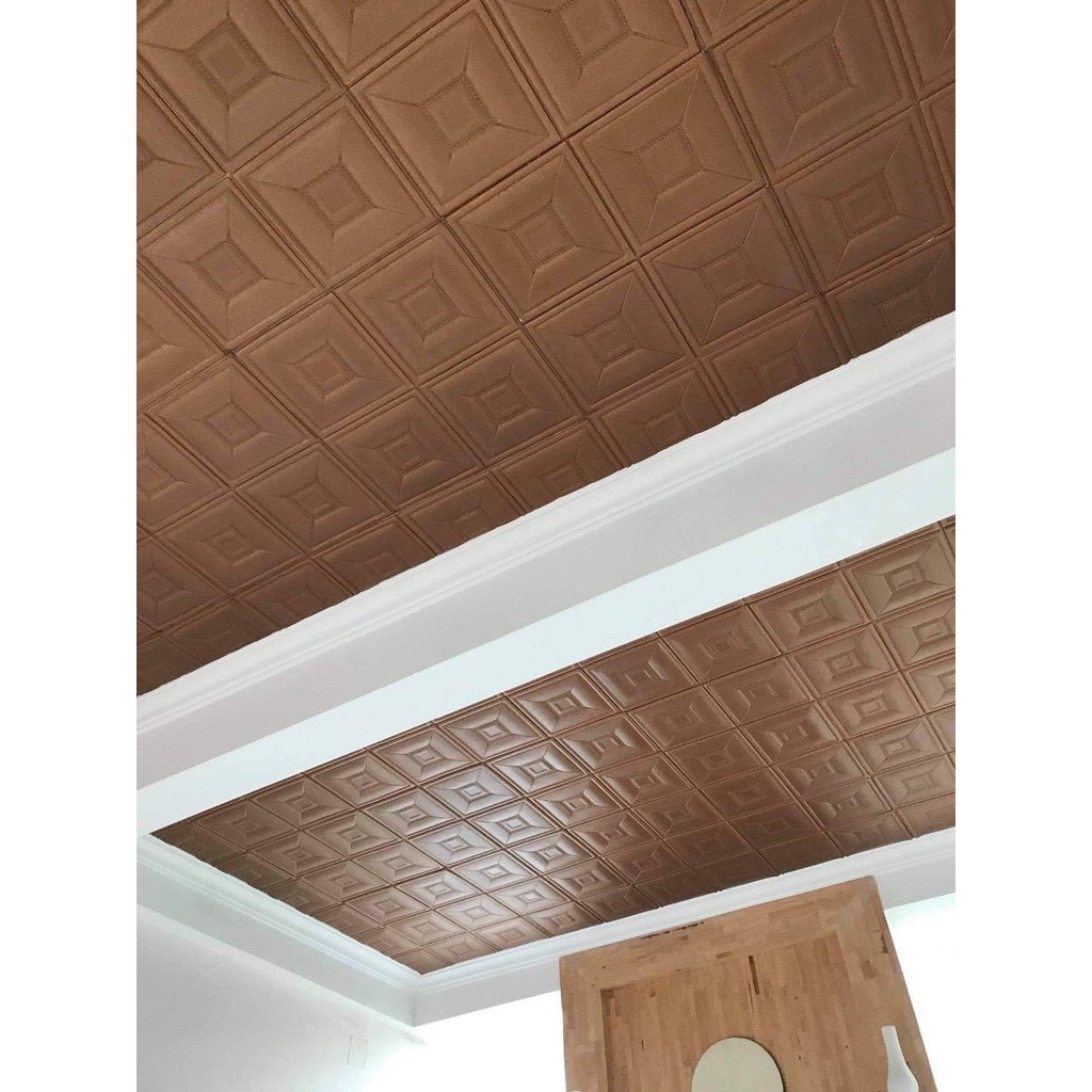 Bộ 20 Tấm Xốp Dán Tường Da Ô Vuông, Da P3 Nâu Đồng
