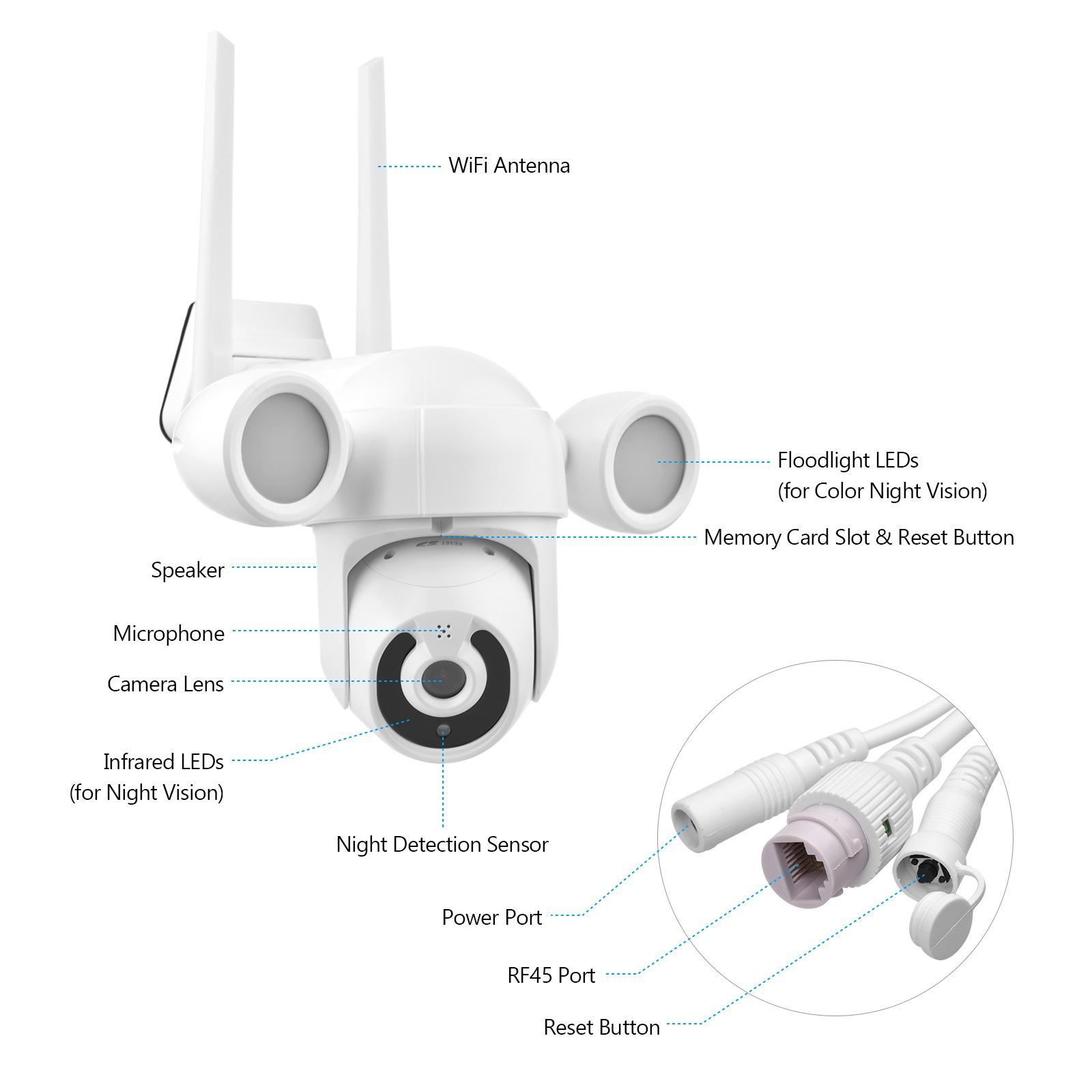 2K Smart Life Wireless Monitor Camera Outdoor WiFi Camera 3.0MP Waterproof Night Vision Auto-tracking with Floodlights