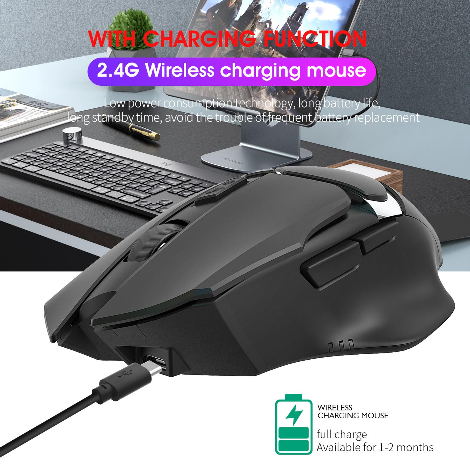HXSJ T60 Wireless Gaming Mouse 2.4G Wireless Charging Mouse Breathing Light Mouse with Adjustable DPI Black