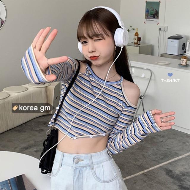 Áo croptop cổ yếm hở vai cá tính