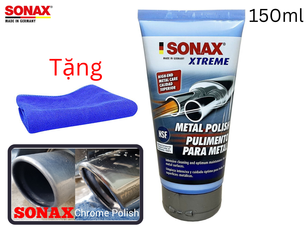 Kem Đánh Bóng Cao Cấp Sonax Metal Polish 204100 Chăm Sóc Kim Loại Hiệu Quà Tặng Khăn 150ml