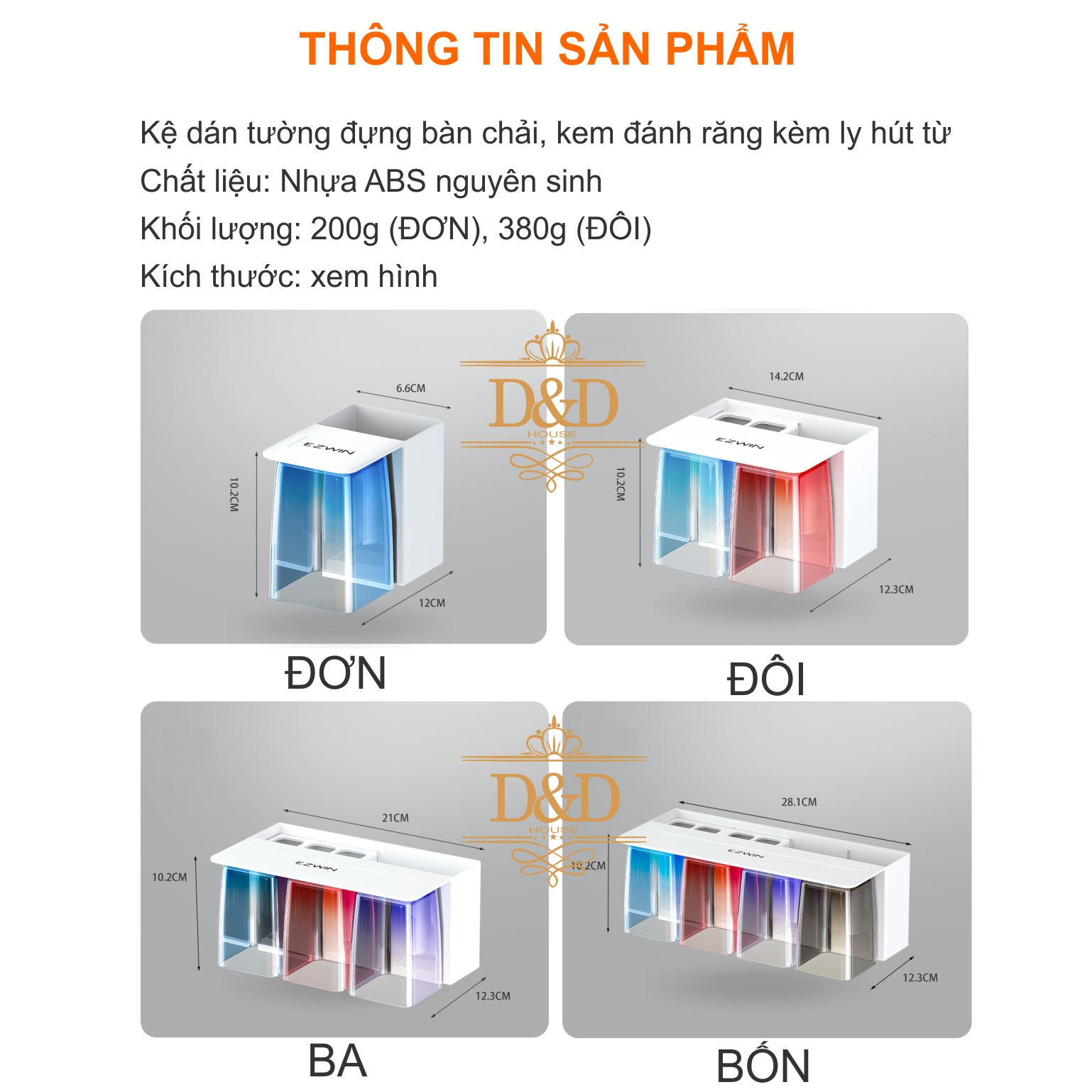 Kệ dán tường đựng bàn chải, kem đánh răng kèm ly súc miệng hút từ