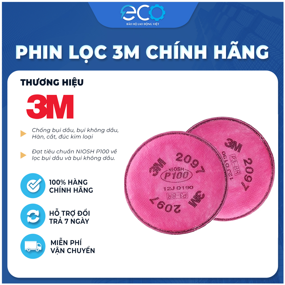 Phin lọc 3M 2097 chống độc, chuyên phòng dịch, chống giọt bắn, lọc bụi mịn pm2.5, khói hàn, 3M chính hãng