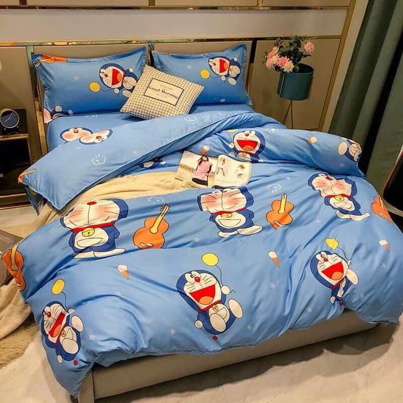 Bộ vỏ chăn ga gối cotton poly mẫu hình doreamon