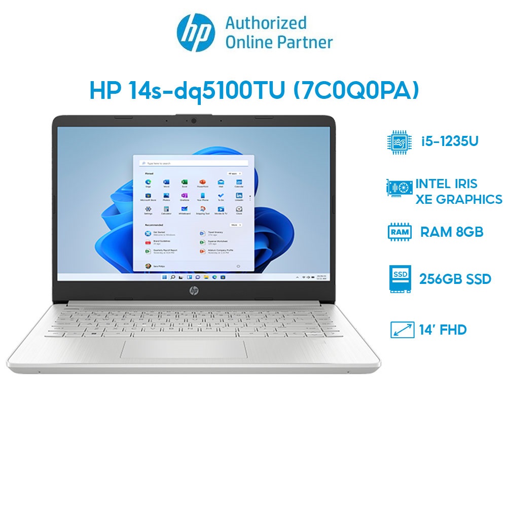 Laptop HP 14s-dq5100TU 7C0Q0PA (i5-1235U | 8GB | 256GB | Intel Iris Xe Graphics | 14' FHD | Win 11) Hàng chính hãng