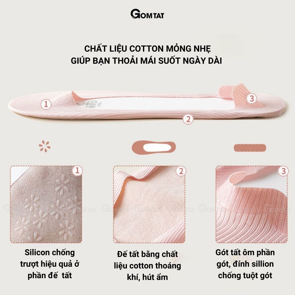 Tất nữ mùa hè chất liệu cotton mềm mại thoáng mát, vớ lười nữ chống tuột gót mẫu trơn sọc gân - BUB-KOL-1302-1DOI
