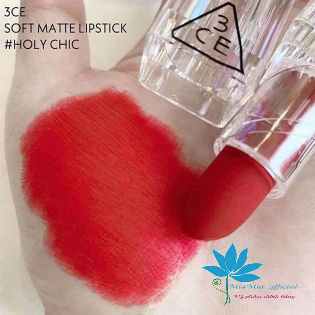 Son Thỏi Lì 3CE Soft Matte Lipstick 3.5g HOLY CHIC - Màu Đỏ Trầm Đậm, Vỏ Trong Suốt [CAM KẾT NHẬP KHẨU CHÍNH HÃNG 100%]