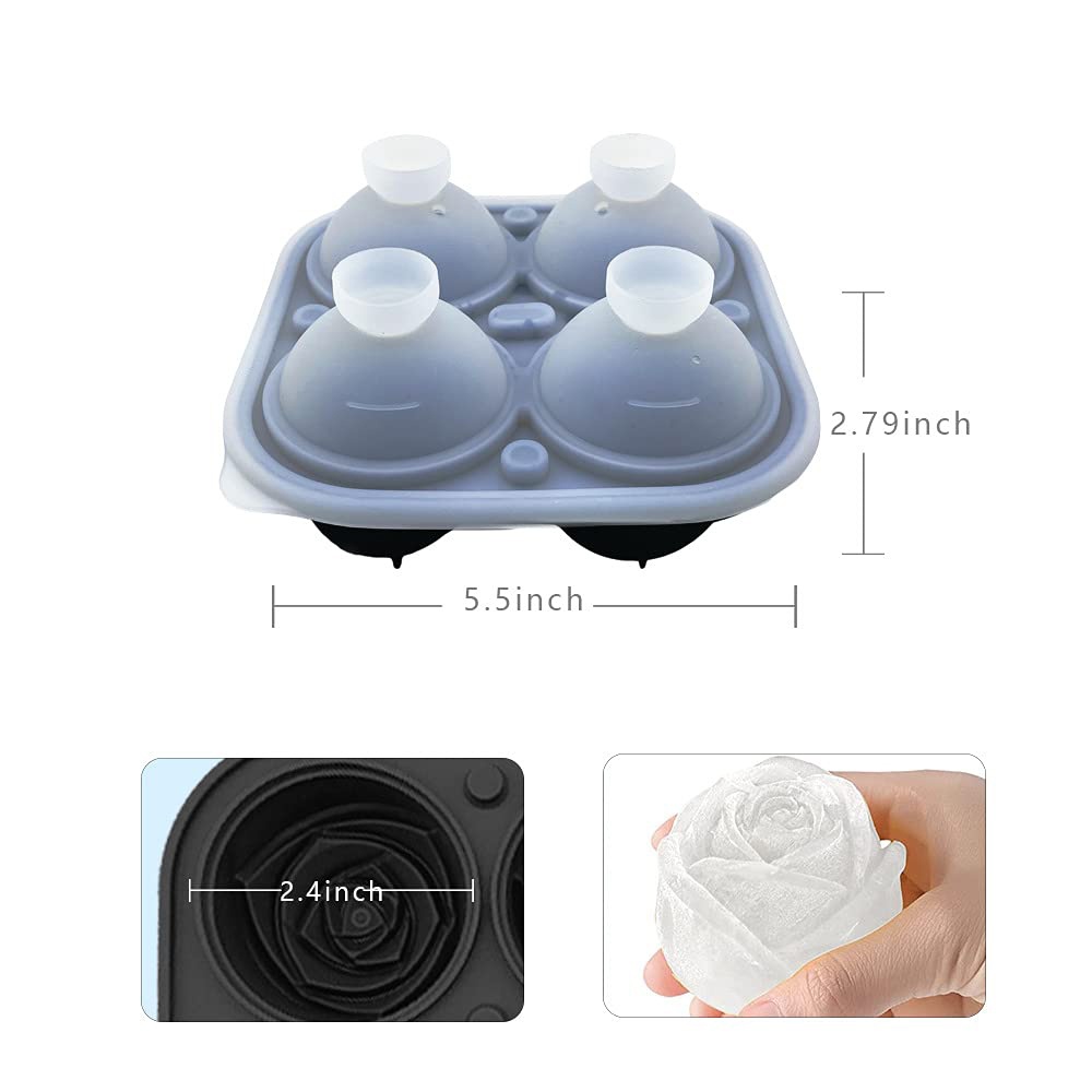 Khuôn làm đá 4 viên hình bông hoa hồng khay đá silicon có nắp xinh xắn cute khuôn làm thạch trang trí đồ uống tủ lạnh