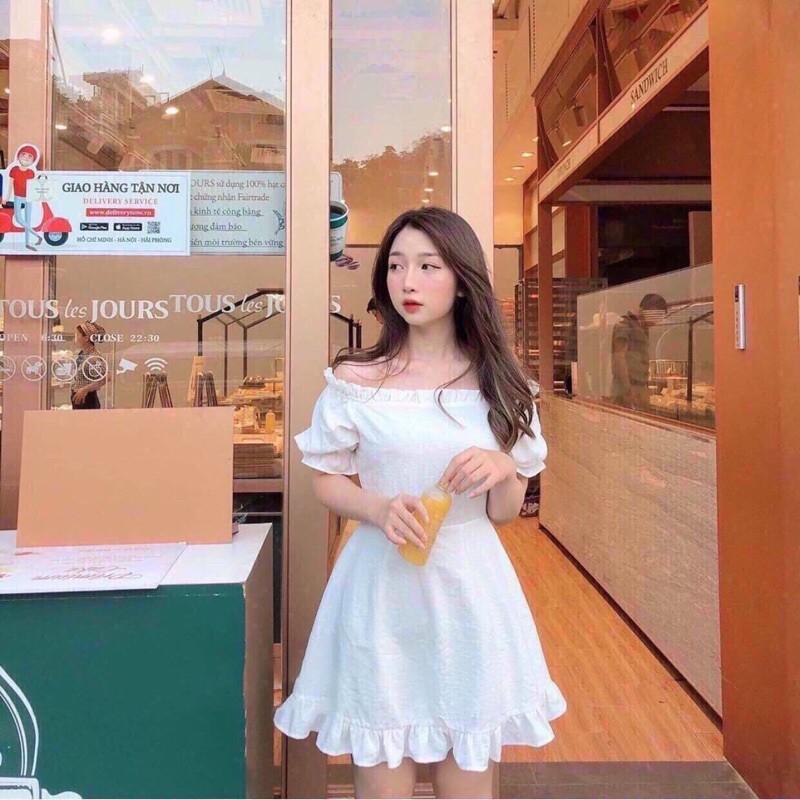 Đầm Trắng Trễ Vai Dịu Dàng Siêu KuTe